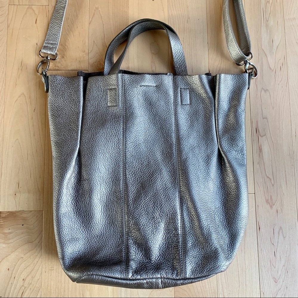 Metallic Silver Banana Republic Crossbody Tote Bag